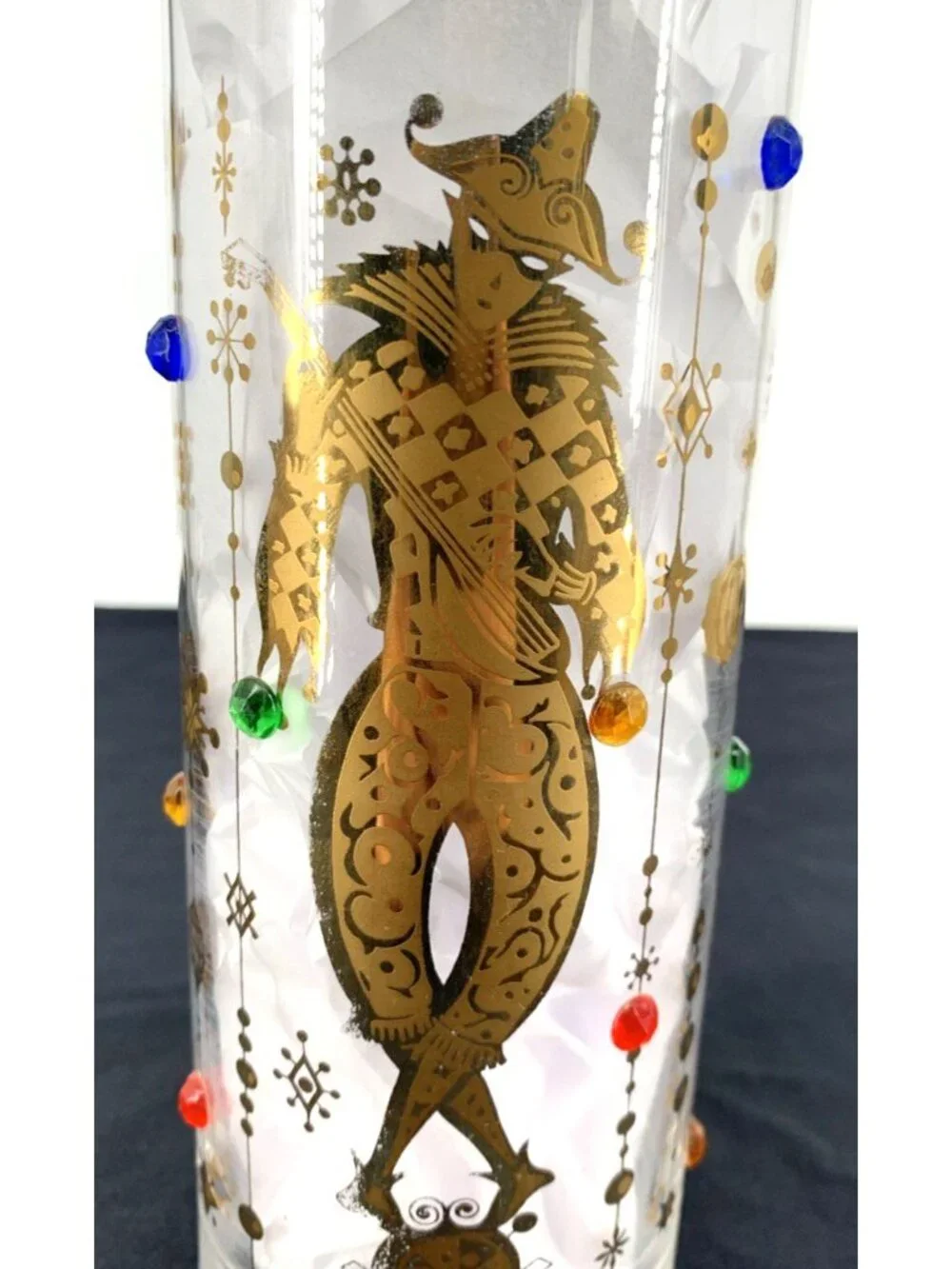Culver Mardi Gras Jester Design Pitcher Cocktail Glass Stir Rod 9